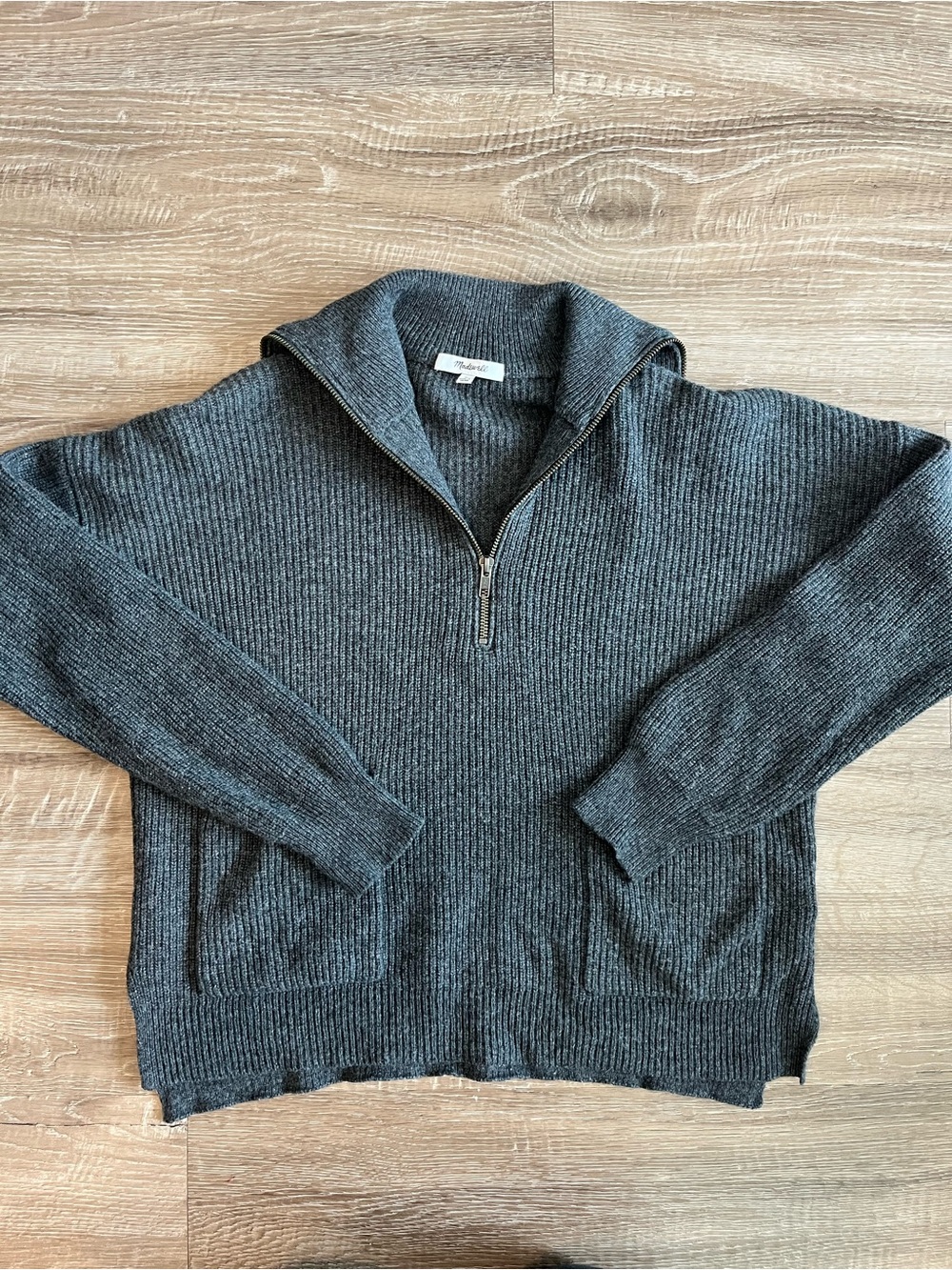 Madewell Women’s medium dark grey quarter zip sweater wool blend